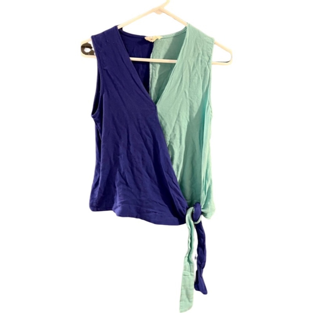 Color block Sleeveless Wrap Tank with Tie Waist
